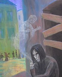 „Opium”, Agnieszka „Achika” Szady. Pastel, farba plakatowa, karton. 35×50 cm.