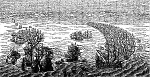 Wielka Armada, rycina z epoki<br/>Żródło: Internet