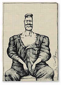 Duda Gracz Jerzy - Portret chorego fachowca, atrament pióro, papier zeszytowy w kratkę, 21×15 cm