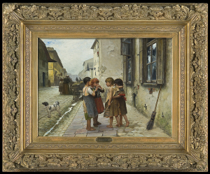 Antoni Kozakiewicz, NA ULICY. ZAZDROŚĆ, 1891-1892, olej, deska, 42.3×58cm<br/>www.agraart.pl