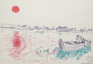 Edward Dwurnik, „Poranek”, 1969, flamastry barwne, papier, 35.2 x 50.2 cm