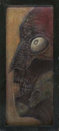 Zbigniew Beksiński, „Bez tytułu”, olej, płyta pilśniowa, 37 x 13.5 cm