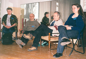 Panel tłumaczy.<br>Od lewej: Piotr W. Cholewa, Michał Jakuszewski, Piotr Staniewski, Anna Studniarek.
