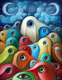 Leszek Kostuj, Strażnicy księżycowego blasku V, akryl, 45×35 cm, 2013 rok