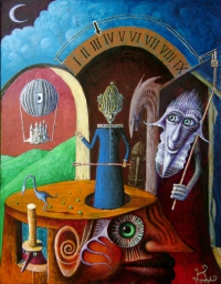 Leszek Kostuj, Zawody magików, akryl, 45×35 cm, 2008 rok