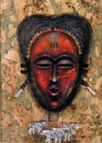 „Maska – Afryka południowa”, olej na korku, 22×29cm