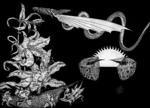 Przemysław Tyszkiewicz, O świcie zakwitł czarny ocean - akwaforta, akwatinta [Black Ocean Down Bloom - etching, aquatint], 94×67cm, 2002 r.