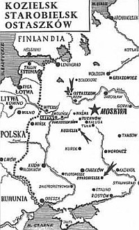 Mapa pokazująca lokalizacje na terenie ZSRR polskich obozów jenieckich i Katynia<br/>Źródło: www.wajszczuk.v.pl