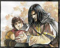 Boromir i Frodo na Amon Hen<br>(rys. Katarzyna Chmiel)
