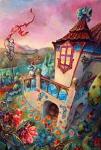 Iwona Grądzka, Grążczanka wraca do domu, akryl, 38×55 cm, 2015