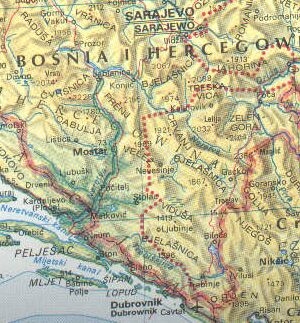 Neretva na mapie Bośni i Hercegowiny