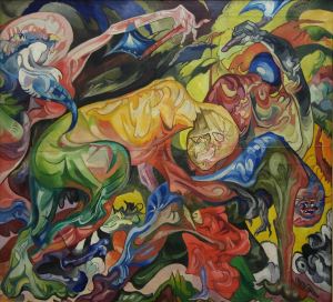 Stanisław Ignacy Witkiewicz, Walka (Rąbanie lasu)/ Fight (Tree Felling), 1921-1922, farby olejne, płótno/ oil paint, canvas, Muzeum Sztuki w Łodzi