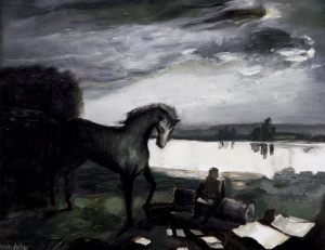 Maria Anto, Artysta nad wodą,1983, olej na płótnie, 73×92 cm