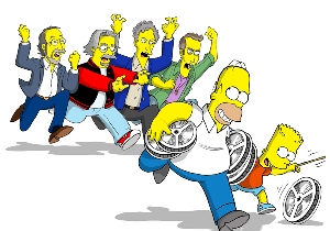 Simpsonowie uciekają ze zdubbingowanymi kopiami.