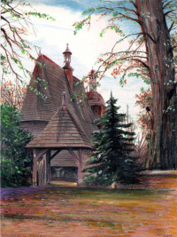 Mirosław Sojnowski, Kościół w Sękowej; pastel; 30×20
