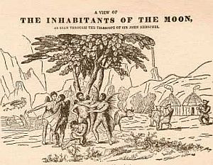 Dwunogie bezogoniaste bobry (ilustracja z pamfletu nieznanego autorstwa z 1836 roku) </br>Fot. listverse.files.wordpress.com